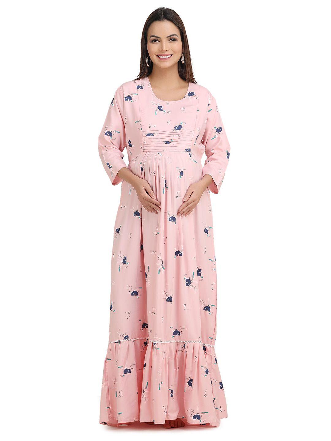 koi sleepwear round neck conversational printed maternity maxi dress with feeding pocket