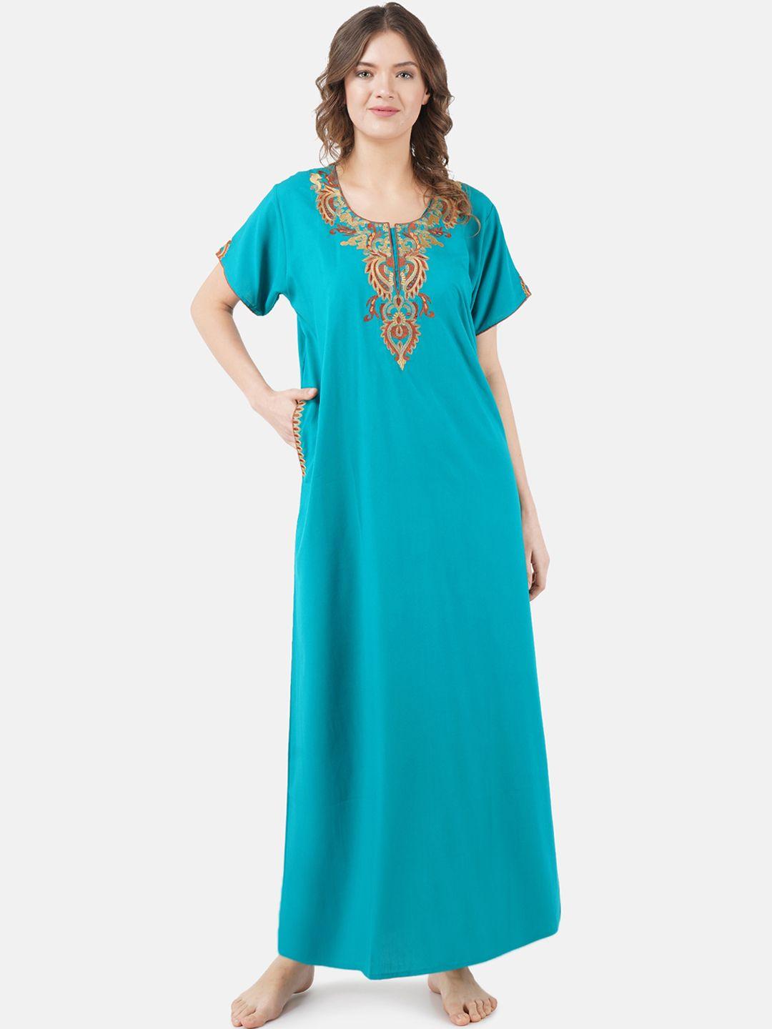 koi sleepwear turquoise blue lissybissy cotton embroidered maxi nightdress