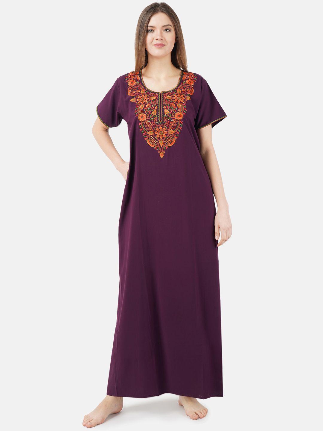 koi sleepwear woman wine embroidered cotton maxi nightdress