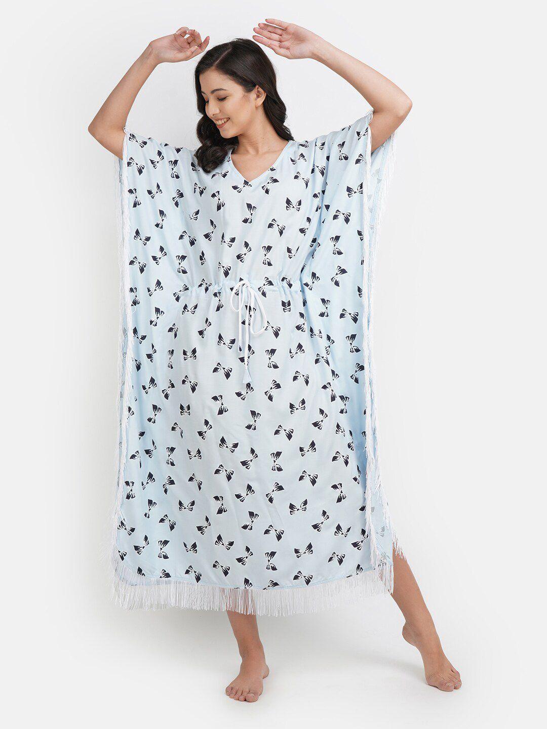 koi sleepwear women blue bow print kaftan nightdress