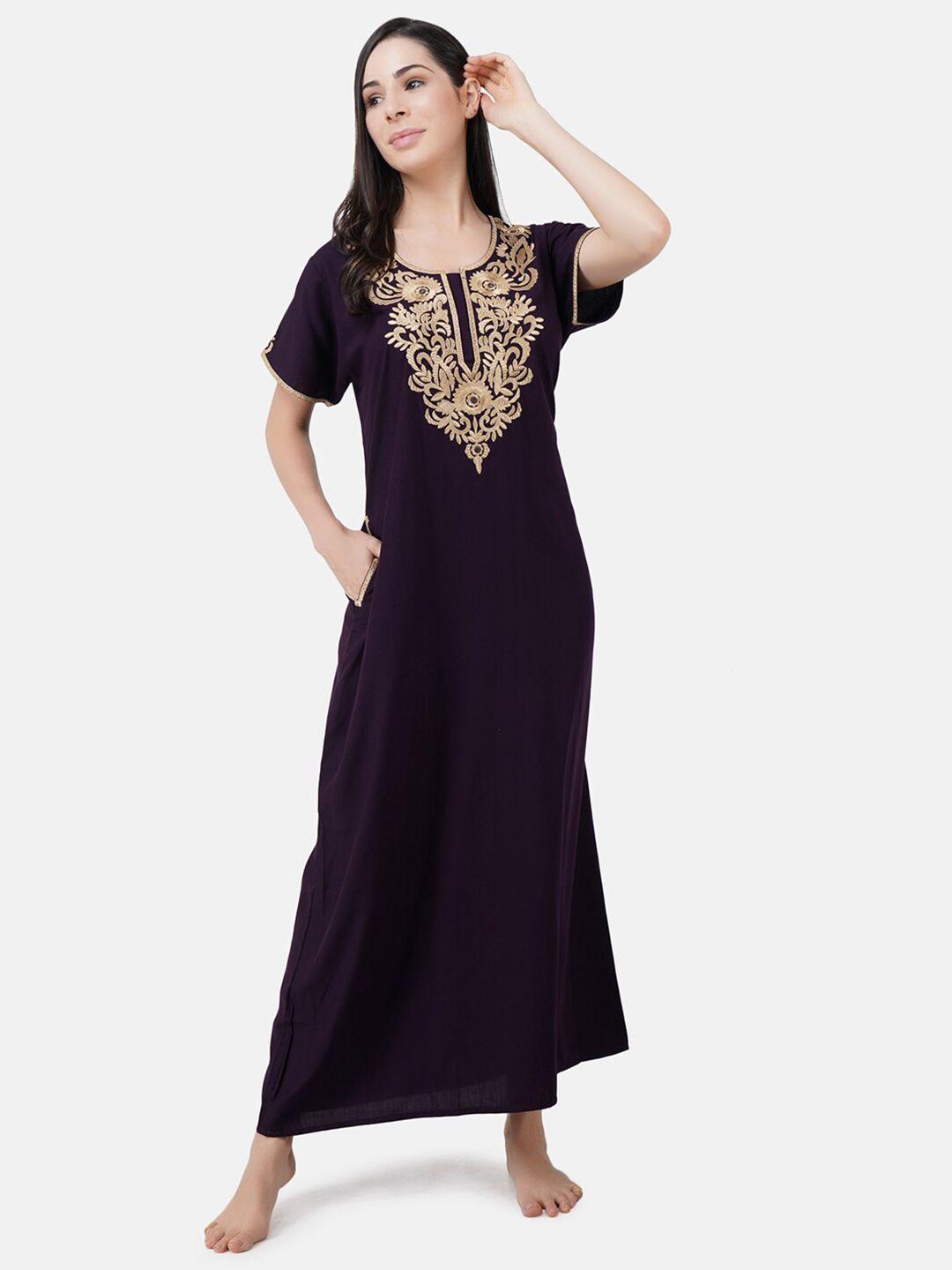 koi sleepwear women burgundy embroidered maxi nightdress