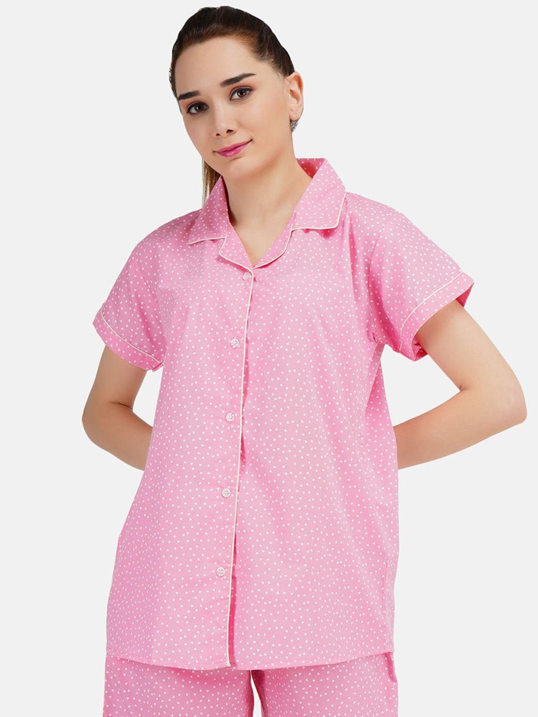 koi sleepwear women pink & white printed cotton night suit