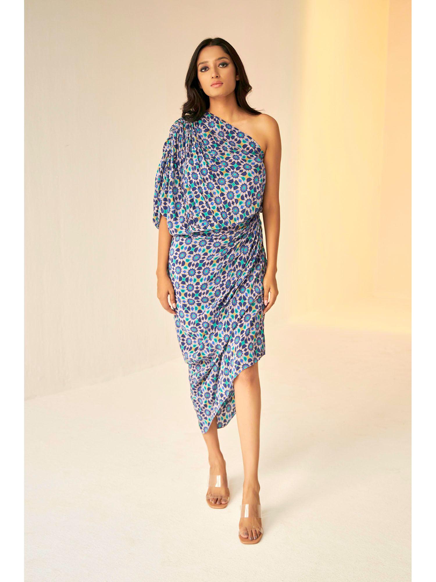 kokand print lilac drape dress