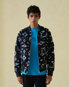 kolam jaquard geometric print regular fit bomber jacket
