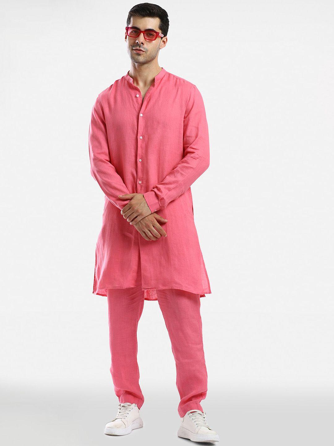 komal kothari men pink regular linen kurta with palazzos