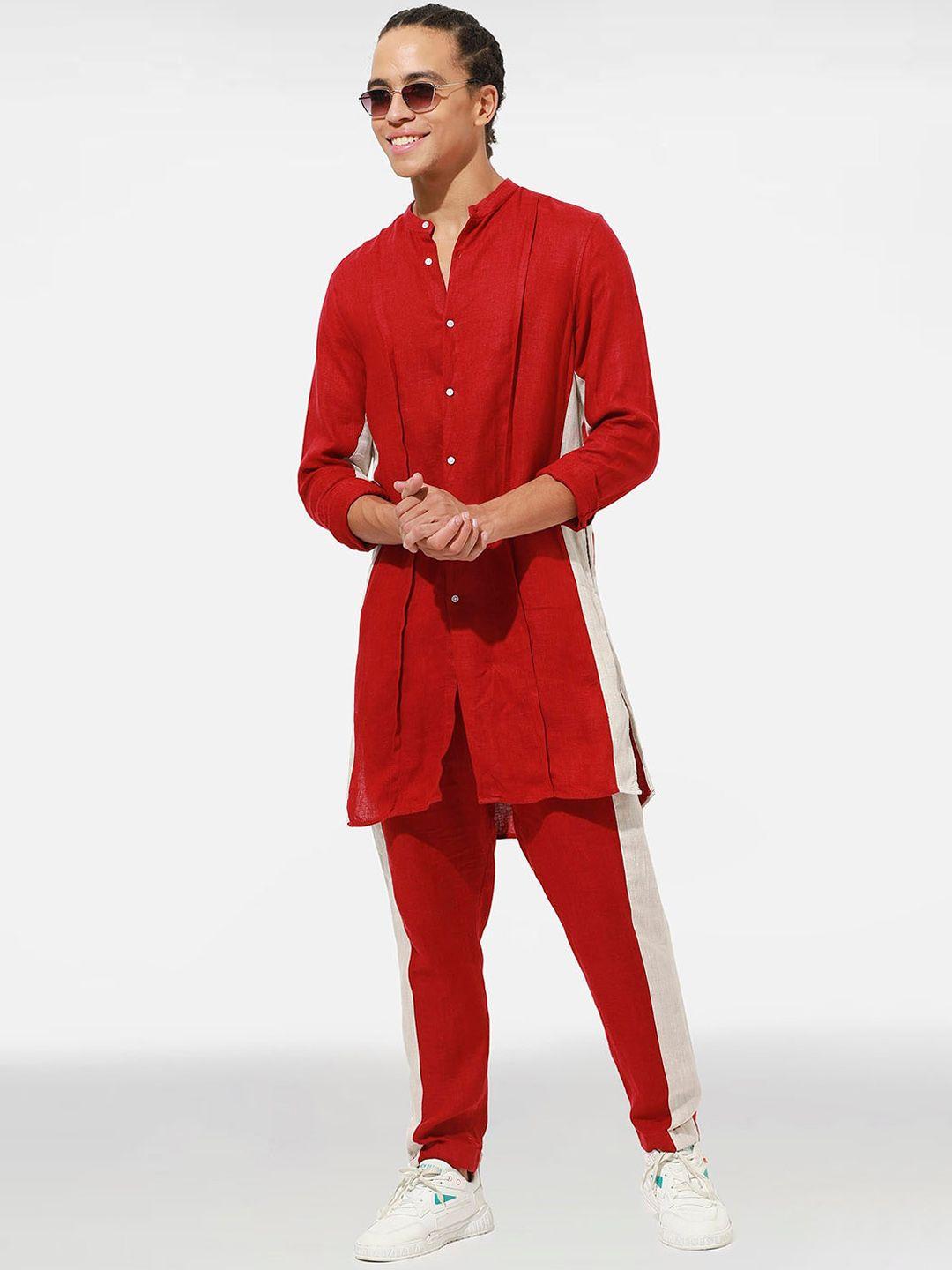 komal kothari colourblocked band collar regular kurta with trousers