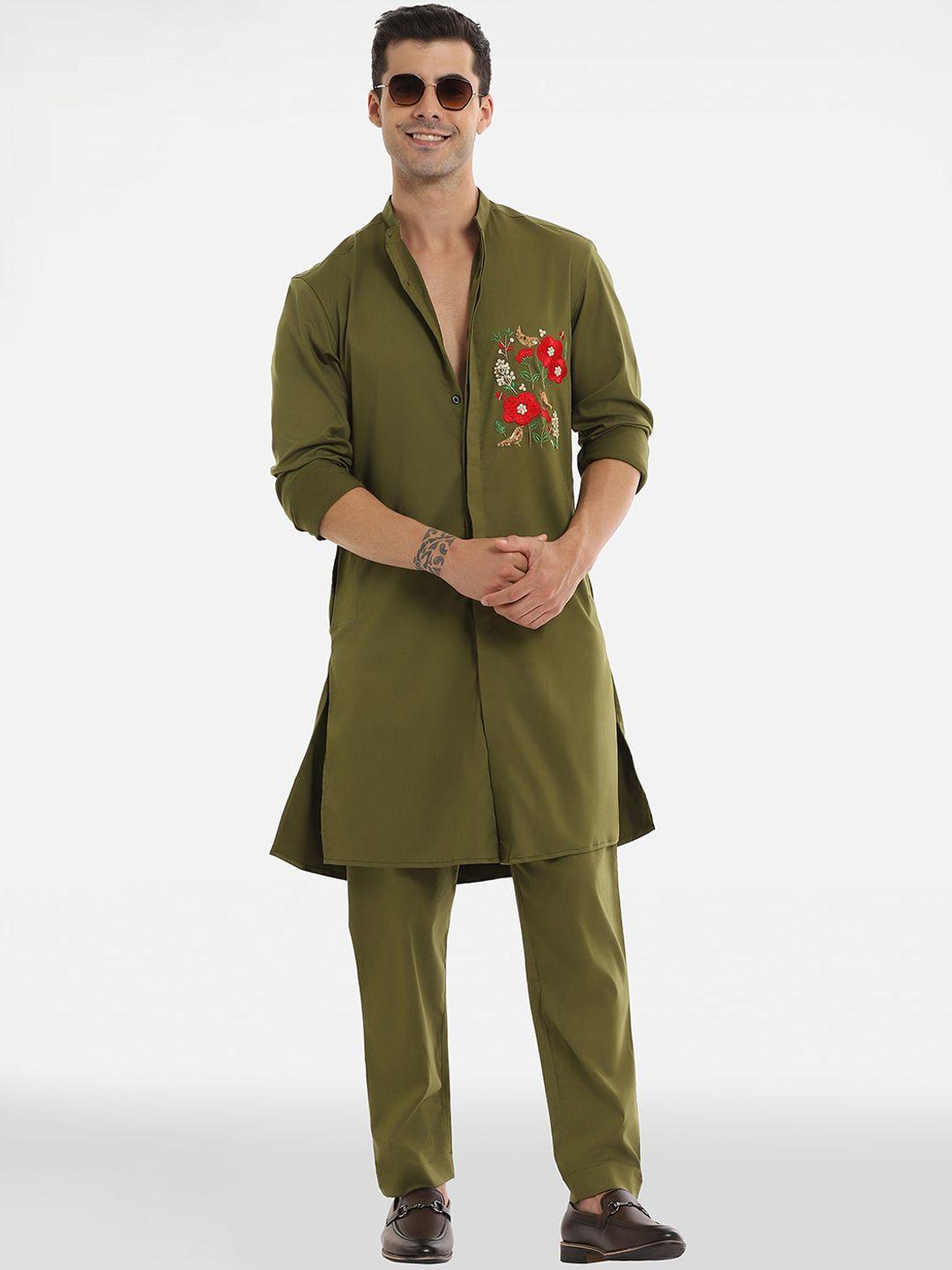komal kothari floral embroidered sequined pure cotton kurta with pyjamas