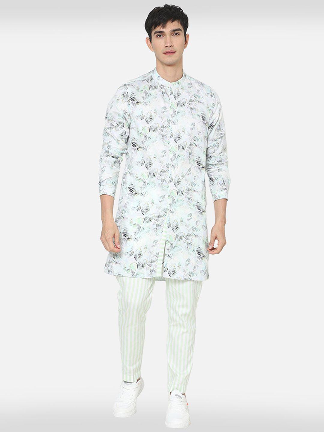 komal kothari floral printed band collar pure cotton straight kurta with pyjama