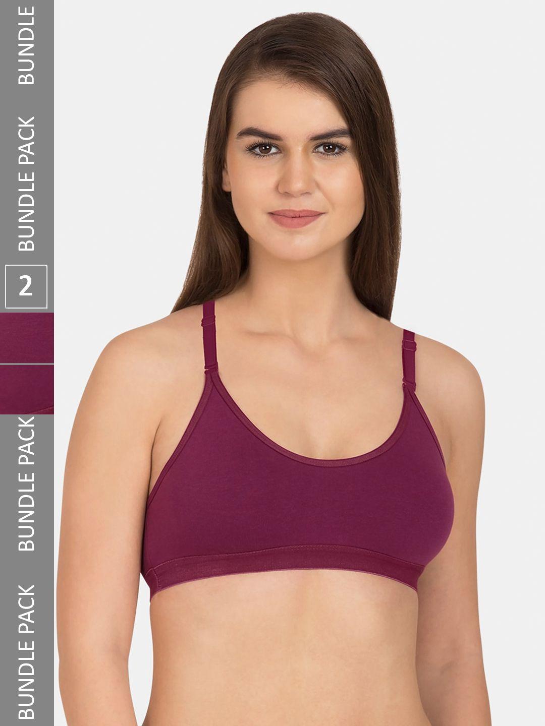 komli pack of 2 all day comfort non-wired non padded seamless cotton workout bra