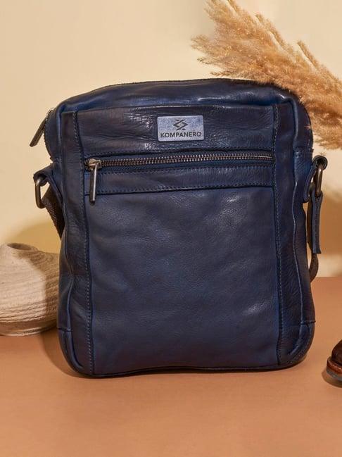 kompanero aaron blue leather solid cross body bag