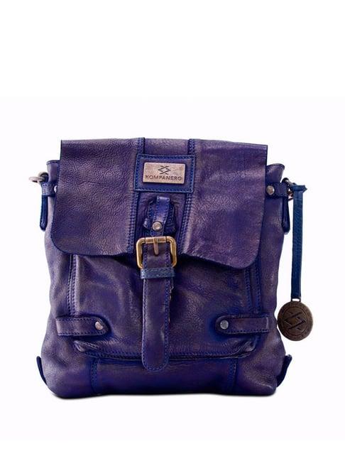 kompanero adam blue leather solid cross body bag