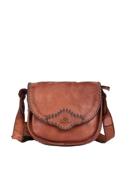 kompanero alaska cognac embellished medium sling handbag
