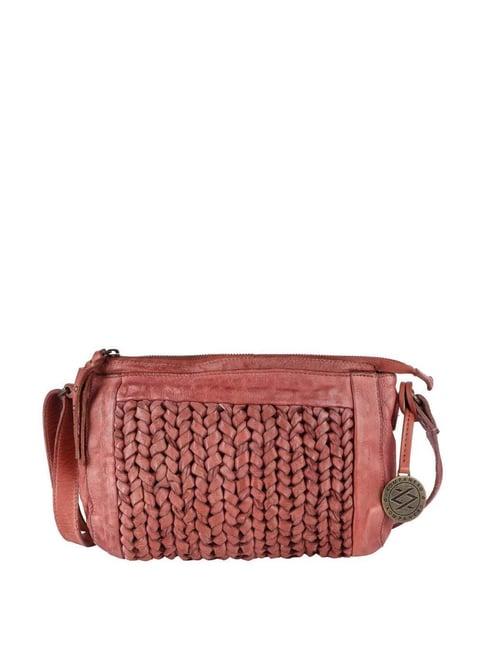 kompanero brown textured medium sling handbag