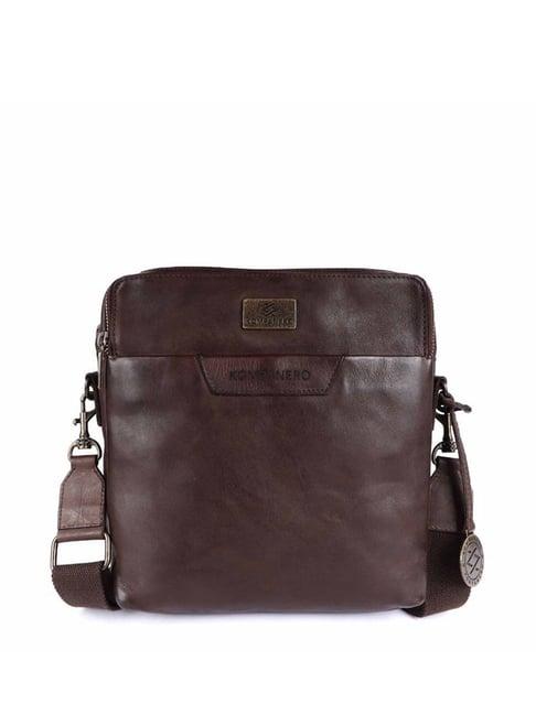 kompanero leo dark brown leather solid cross body bag