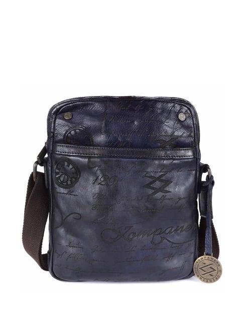 kompanero maverick blue leather printed cross body bag