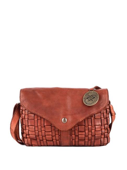 kompanero mia cognac leather textured sling handbag