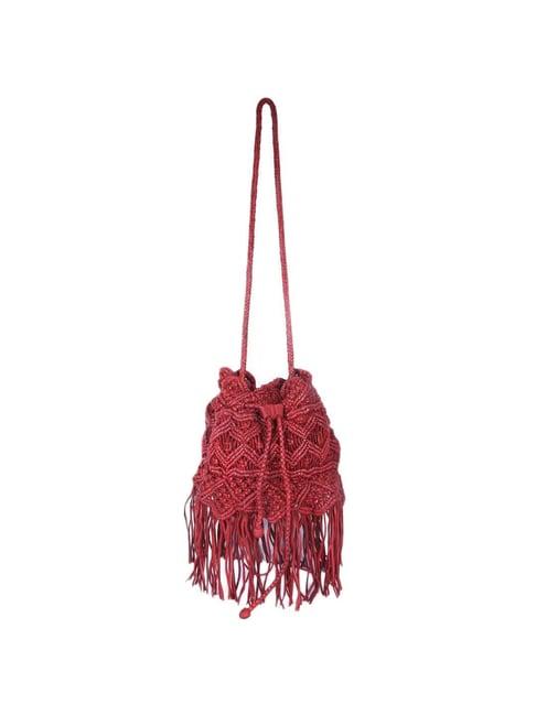 kompanero red textured medium sling handbag