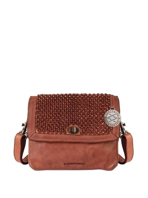 kompanero tan textured small sling handbag