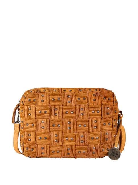 kompanero yellow textured medium sling handbag