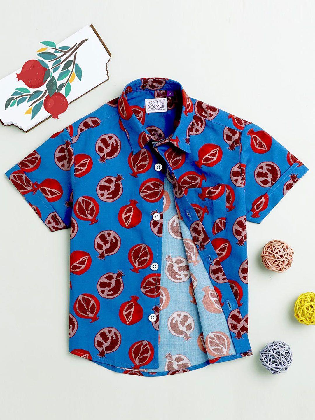 koochi poochi boys blue standard floral printed casual shirt