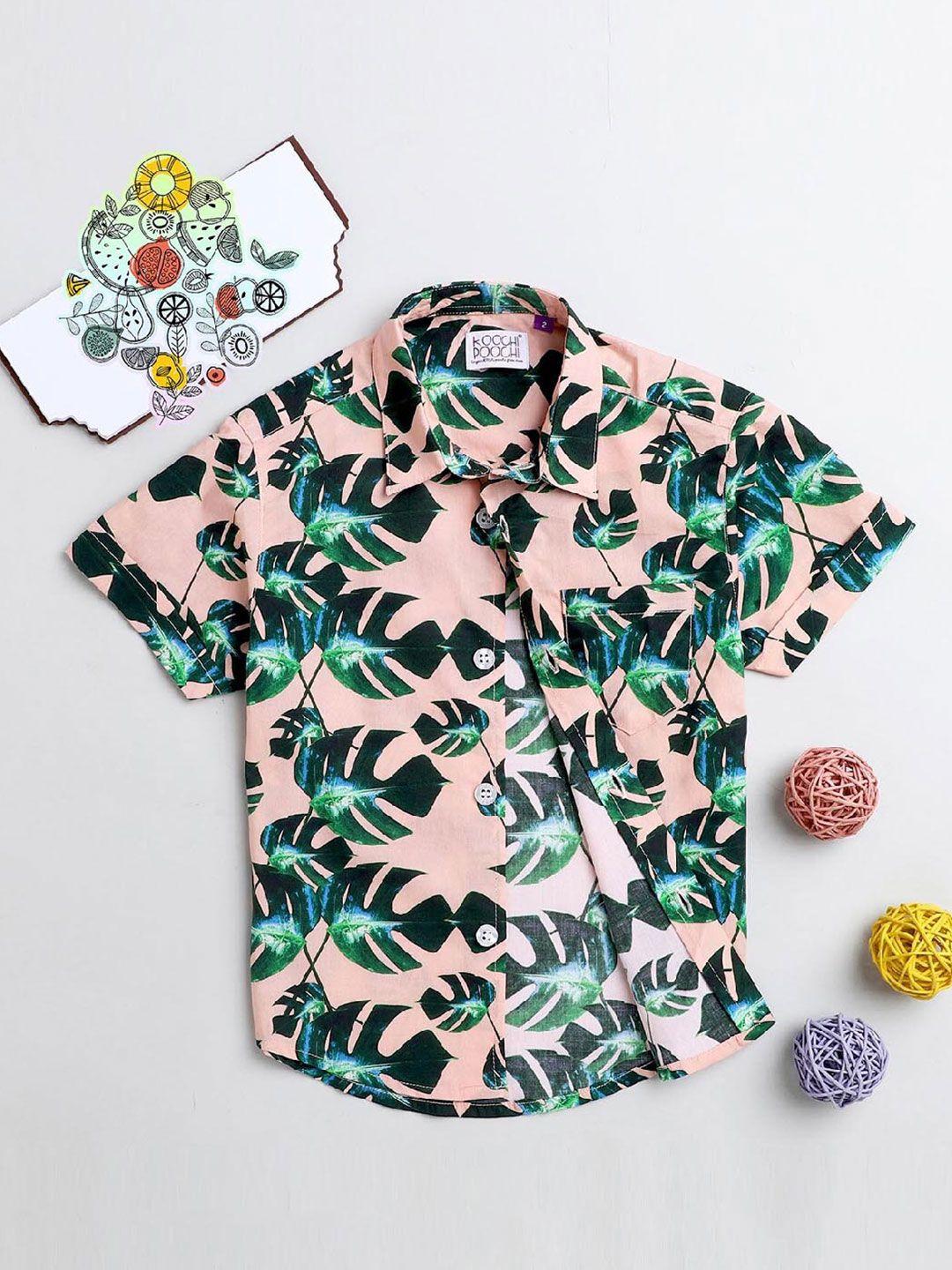 koochi poochi boys peach-coloured standard printed casual shirt