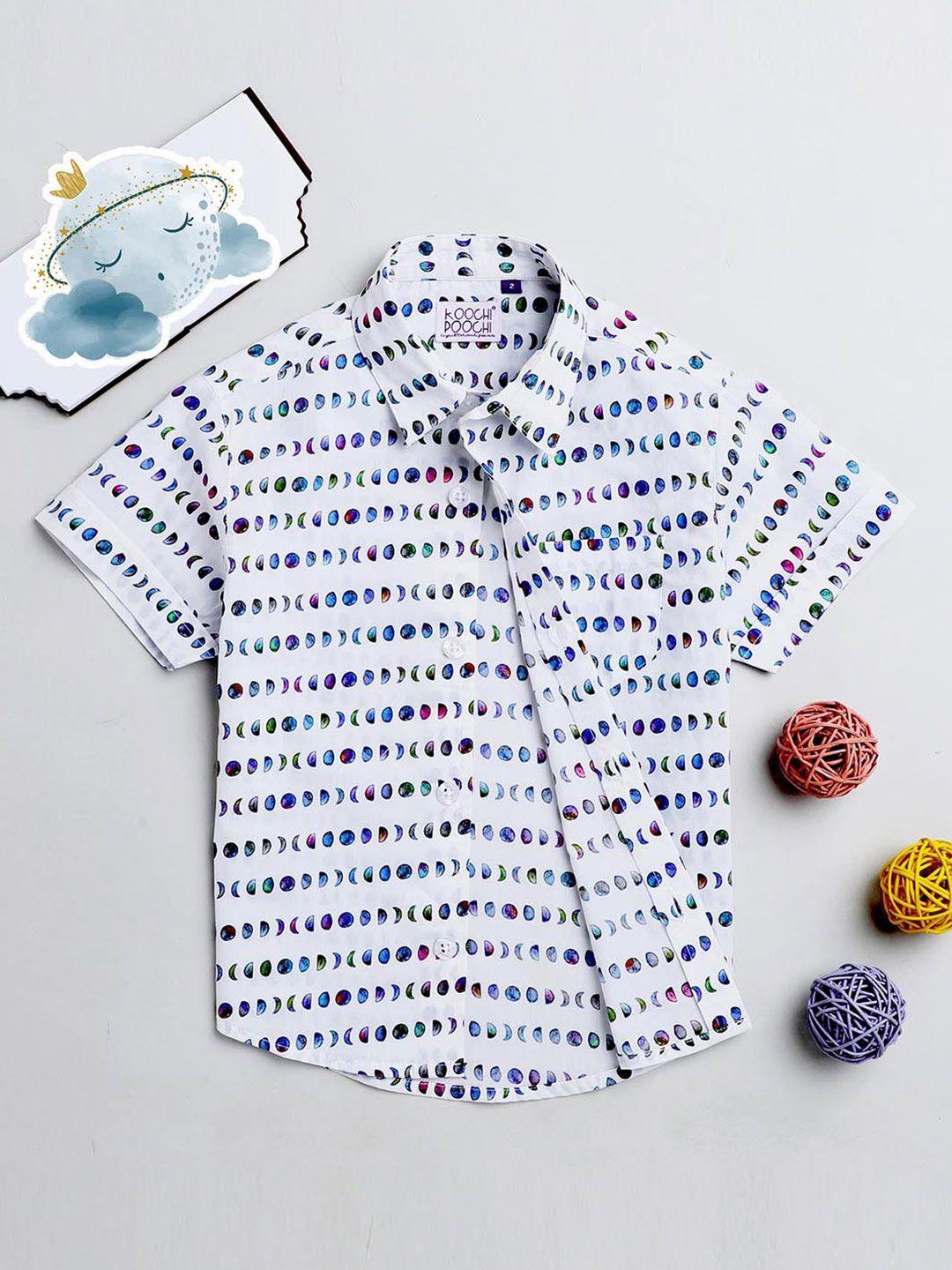 koochi poochi boys white standard printed casual shirt