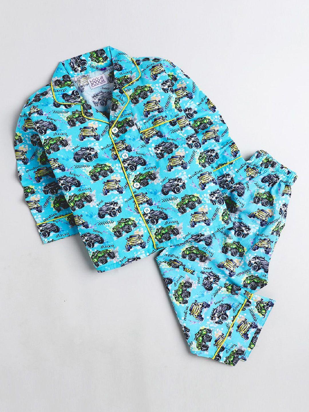 koochi poochi unisex kids blue & yellow printed night suit