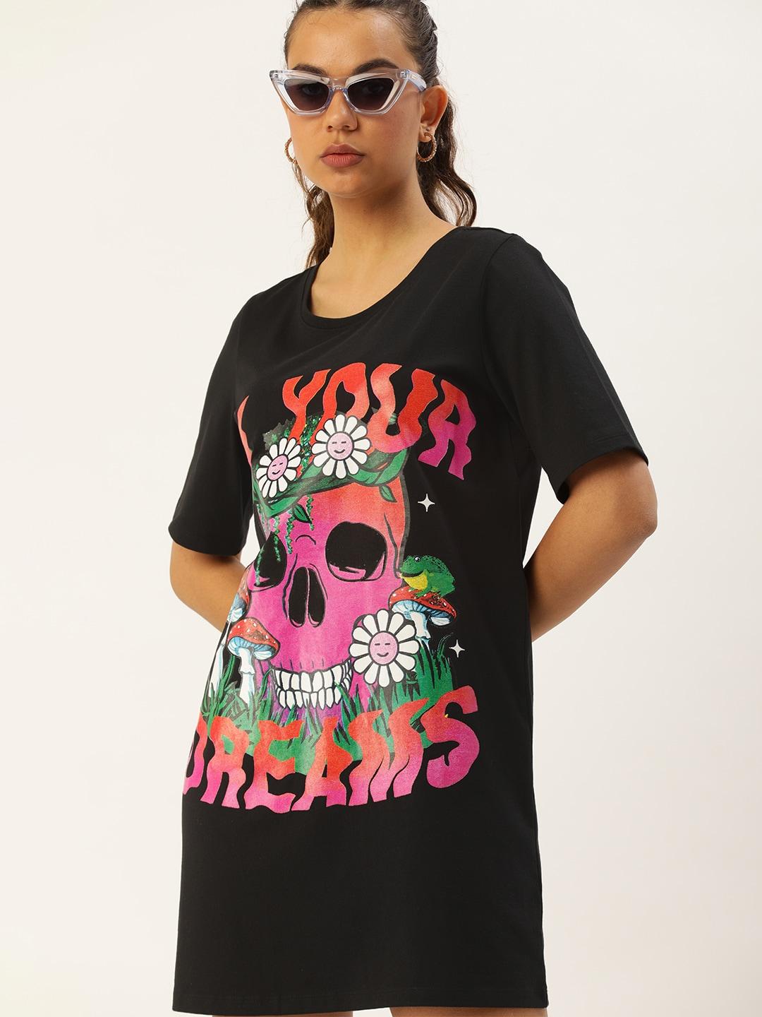 kook n keech black & pink graphic printed t-shirt mini dress