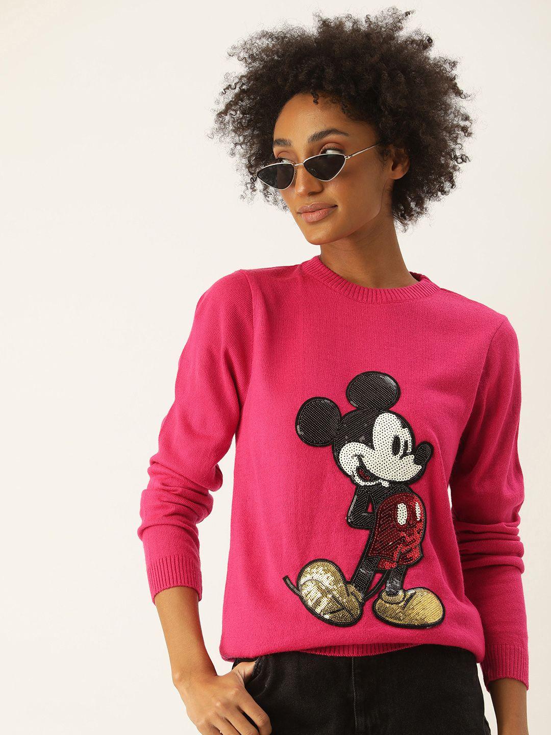 kook n keech disney women pink mickey mouse printed pullover with embellished detail