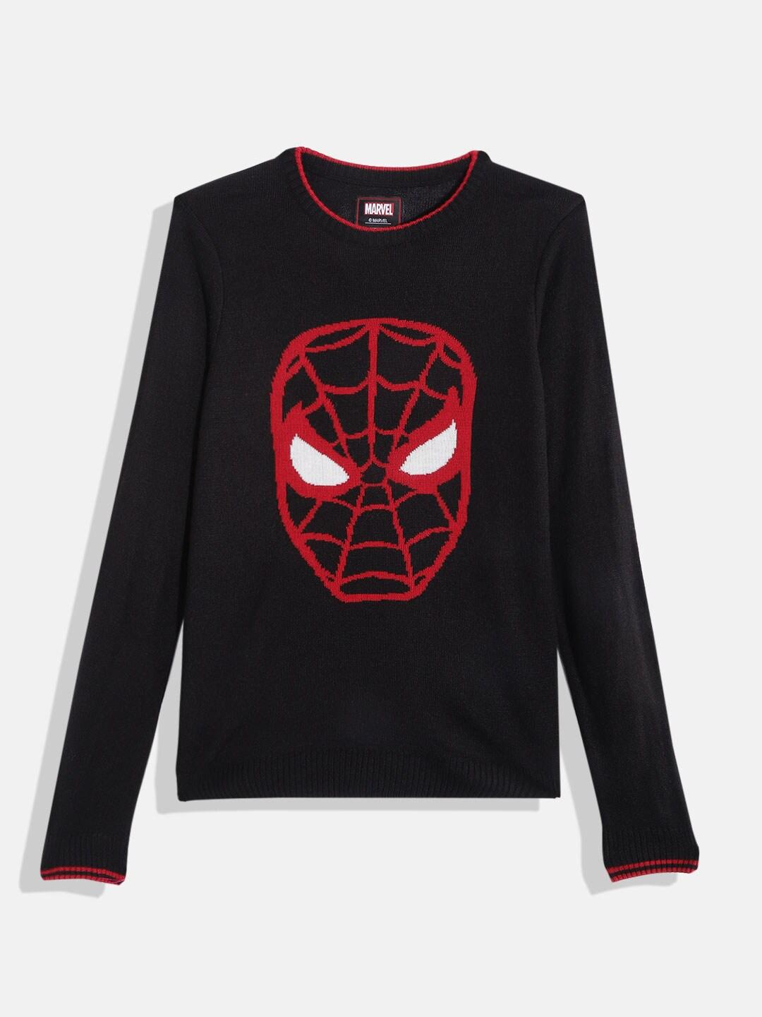 kook n keech marvel teens boys black & red spider-man printed pullover