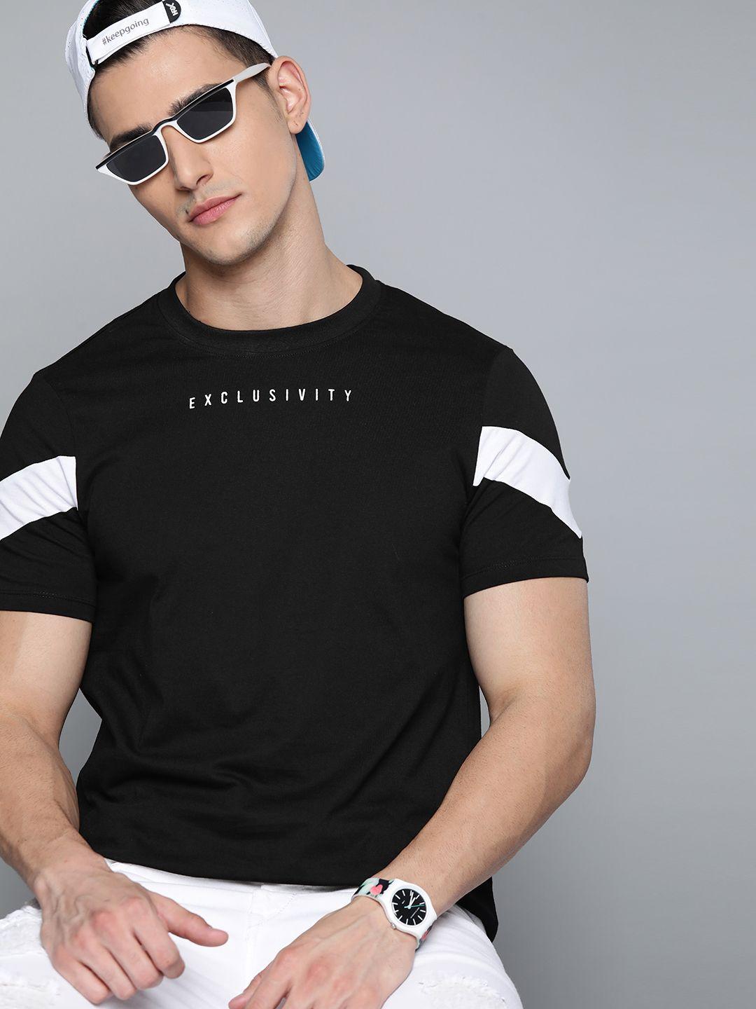 kook n keech men black pure cotton solid t-shirt with printed detail