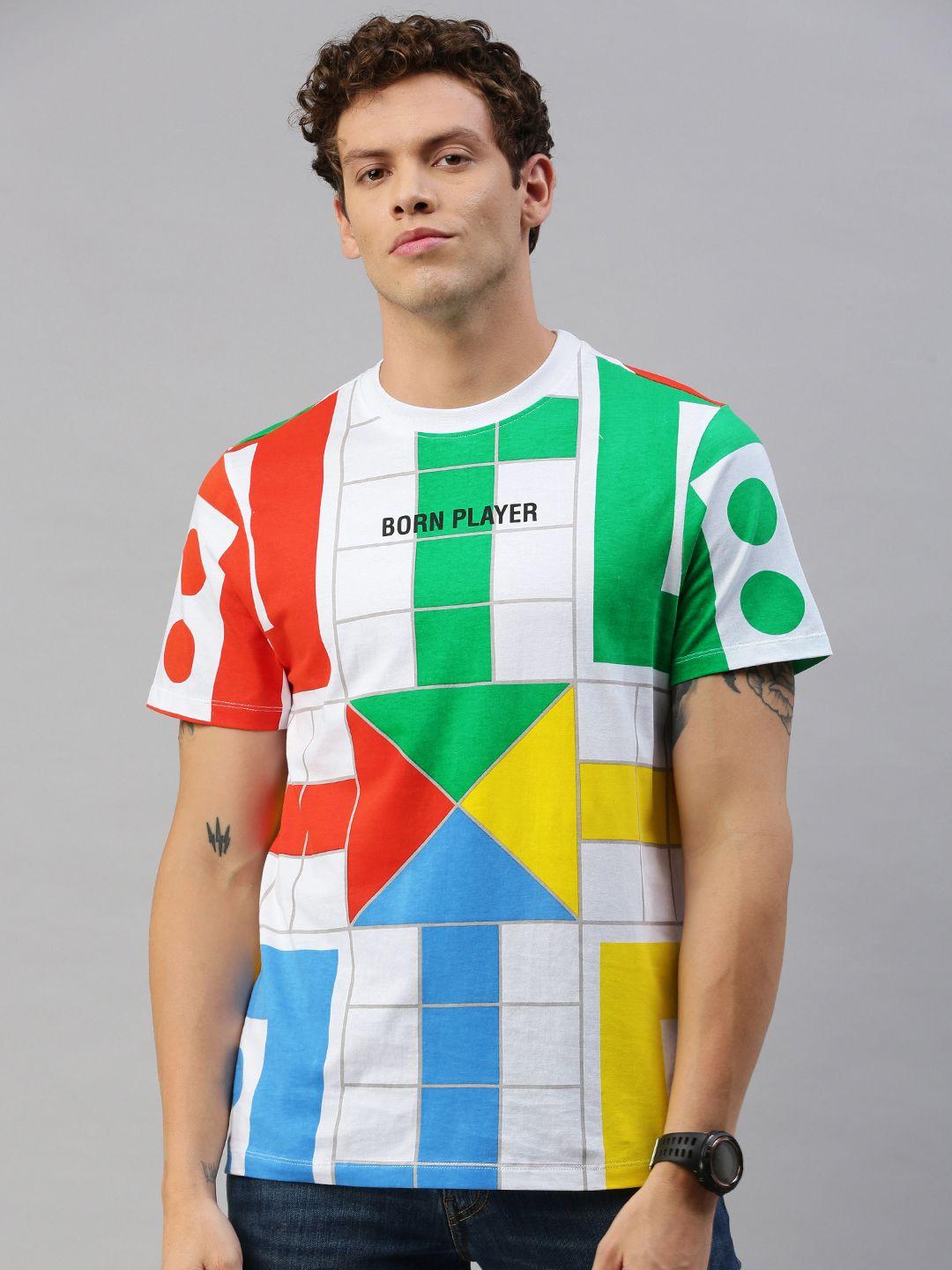 kook n keech men multi-coloured printed round neck pure cotton t-shirt
