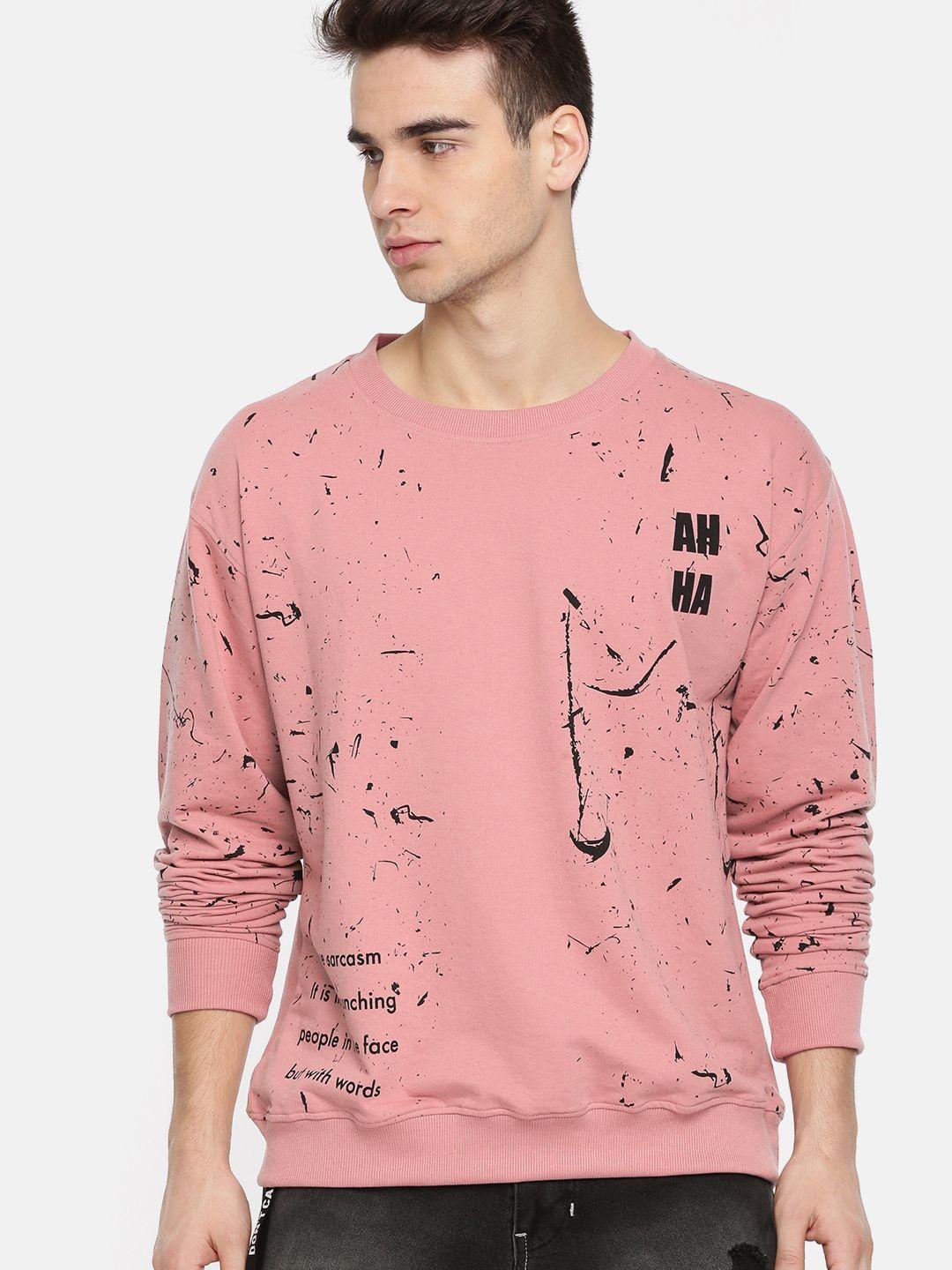 kook n keech men pink & black printed sweatshirt