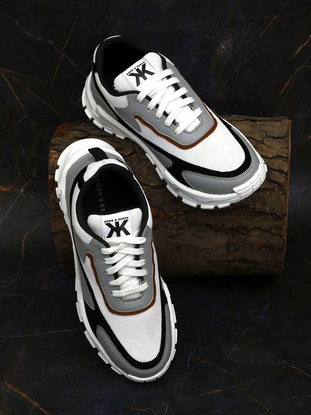kook n keech men white & grey woven design & colourblocked sneakers