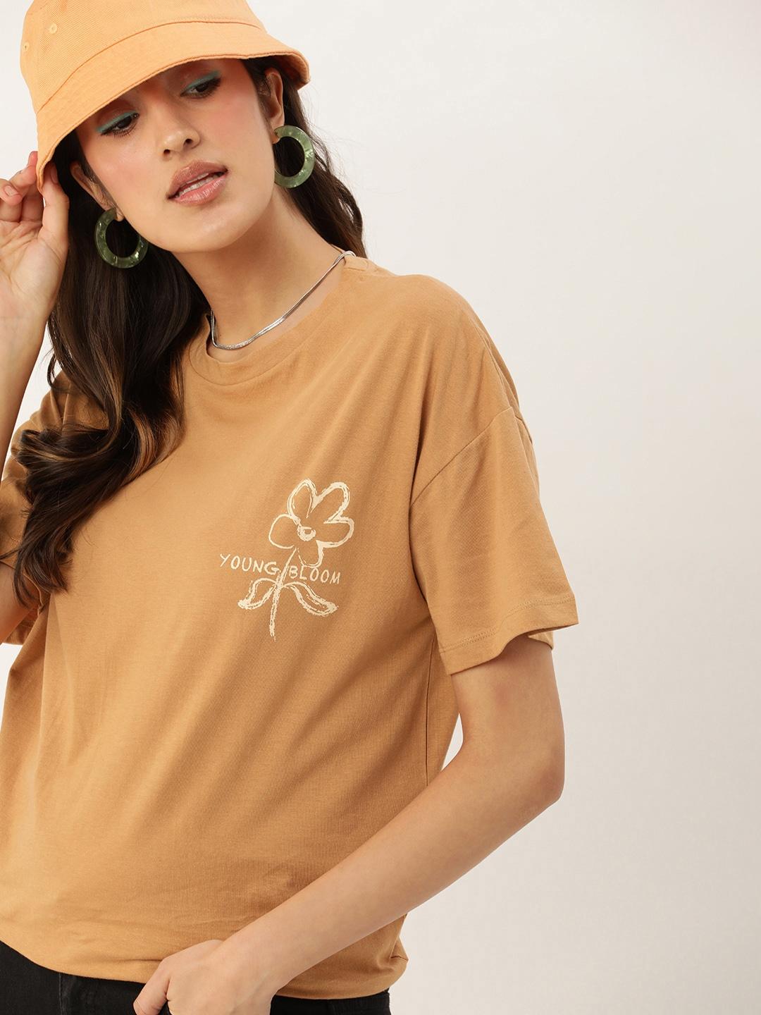 kook n keech pure cotton floral printed drop-shoulder sleeves oversized t-shirt