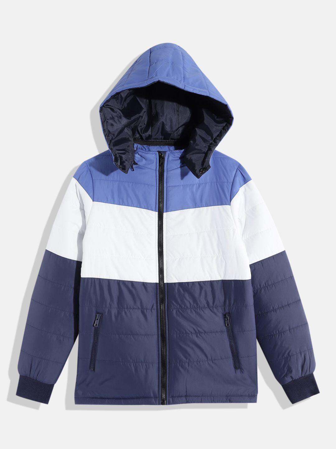 kook n keech teens boys blue & white striped hooded padded jacket