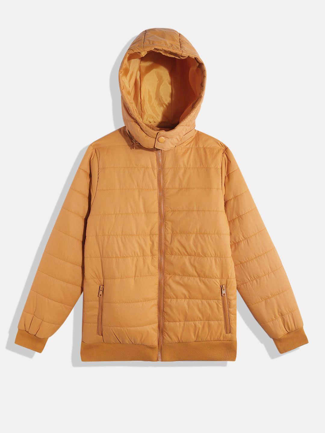 kook n keech teens boys orange solid detachable hood bomber jacket