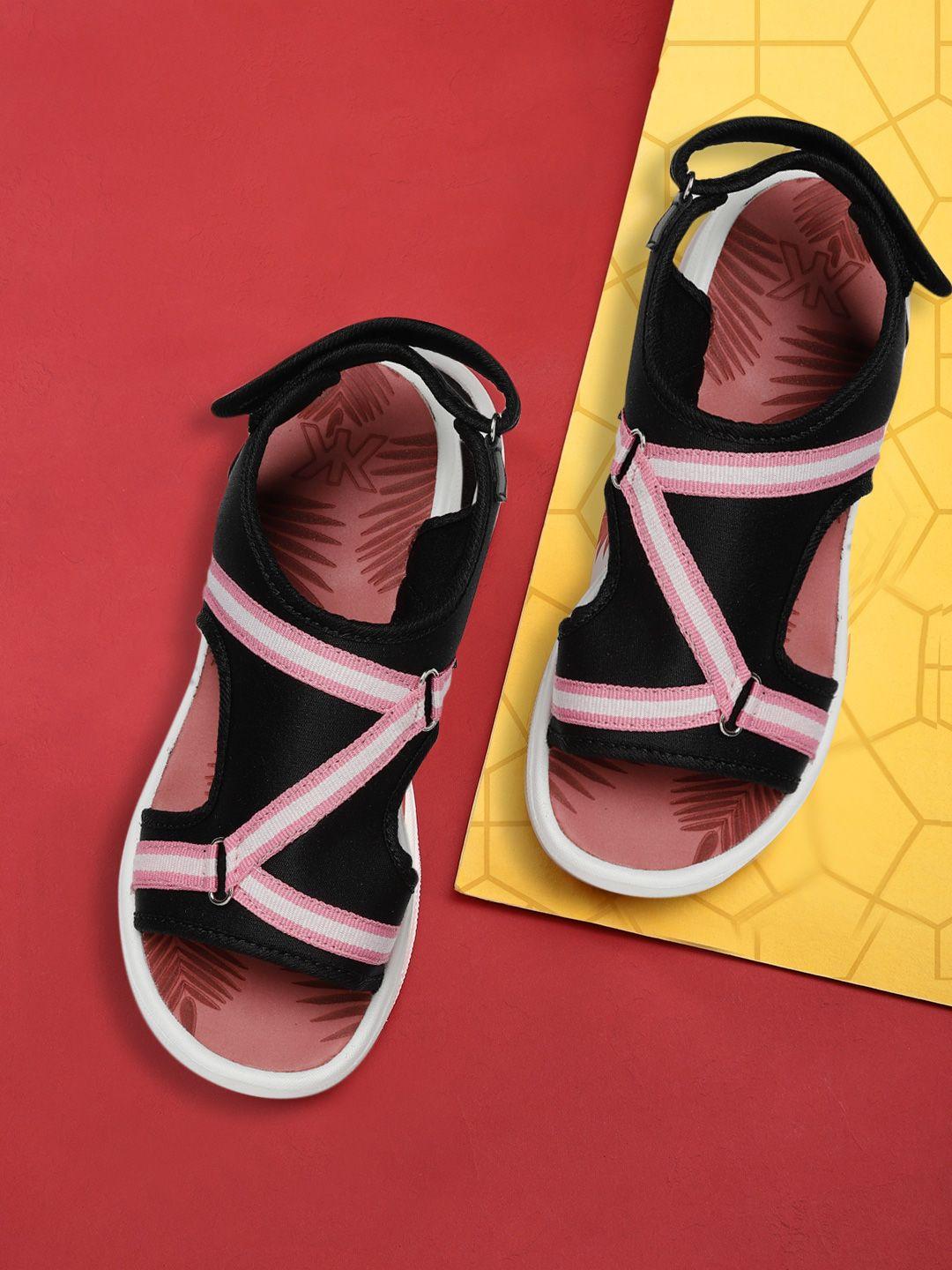 kook n keech women black & pink striped sports sandals