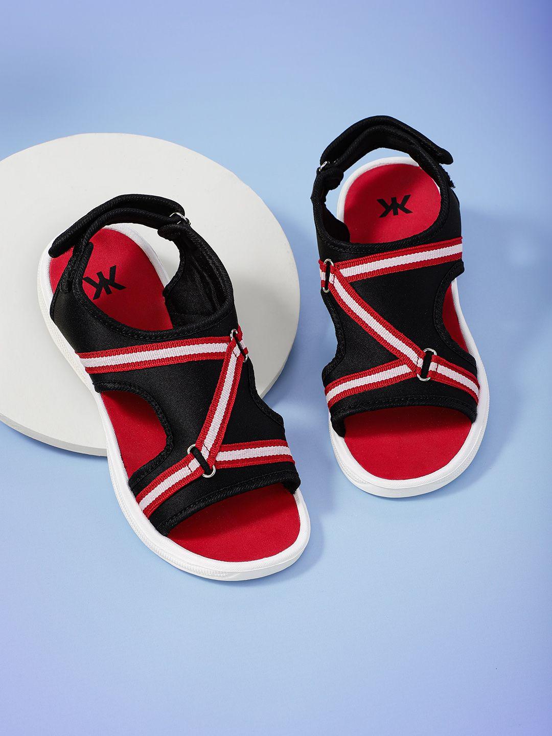 kook n keech women black & red striped sports sandals