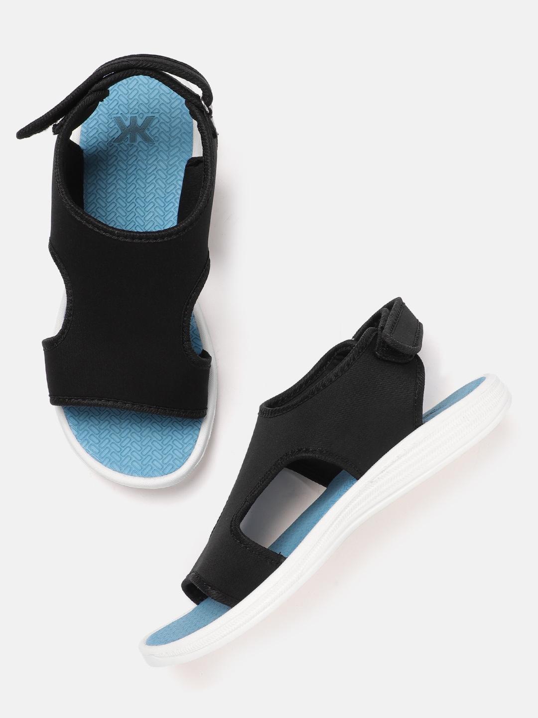 kook n keech women black solid cut-out sports sandals