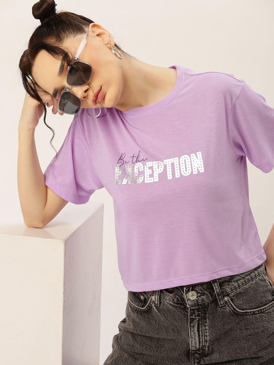 kook n keech women lavender typography printed boxy t-shirt