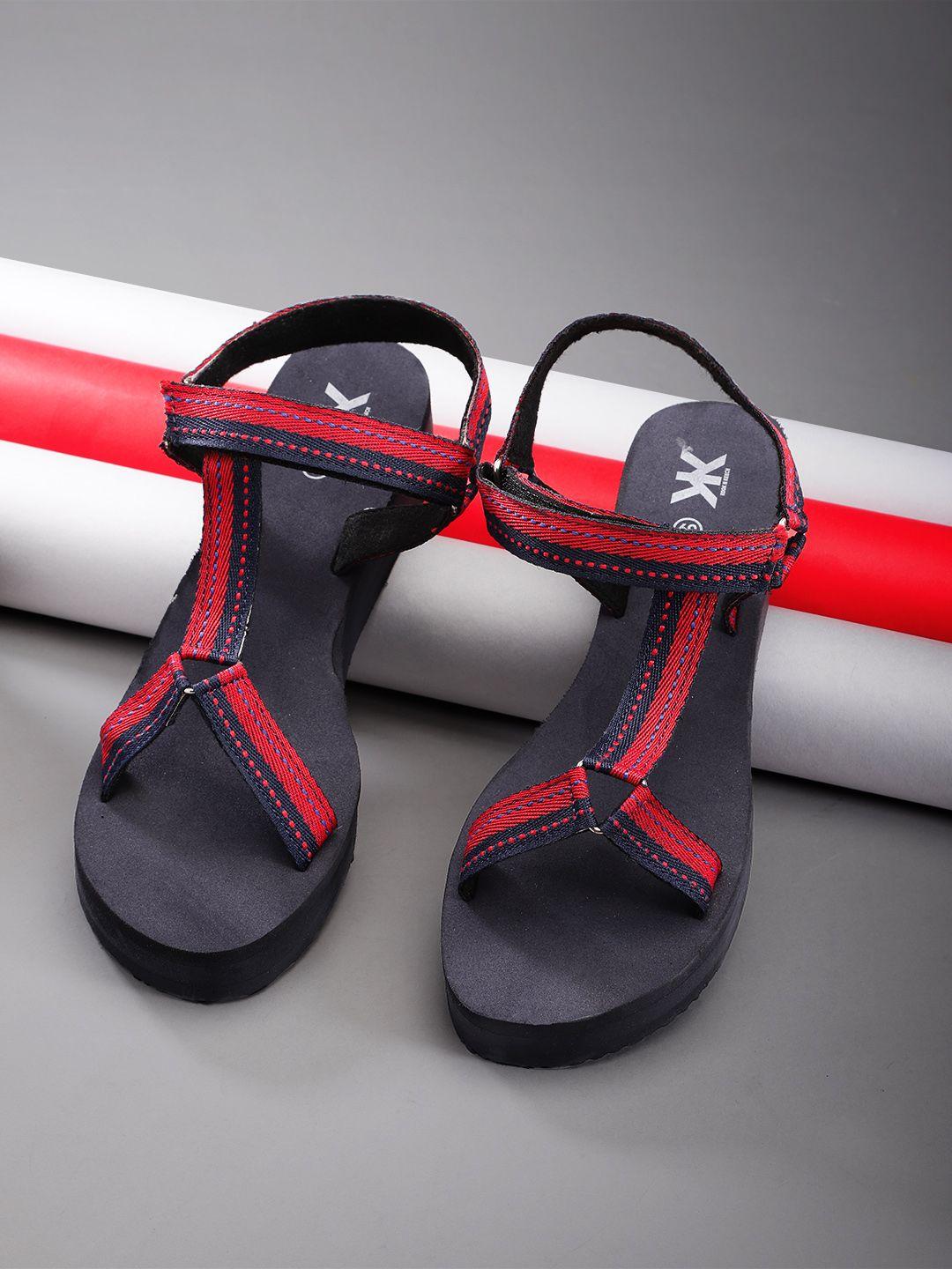 kook n keech women navy blue & red woven design handcrafted sports sandals