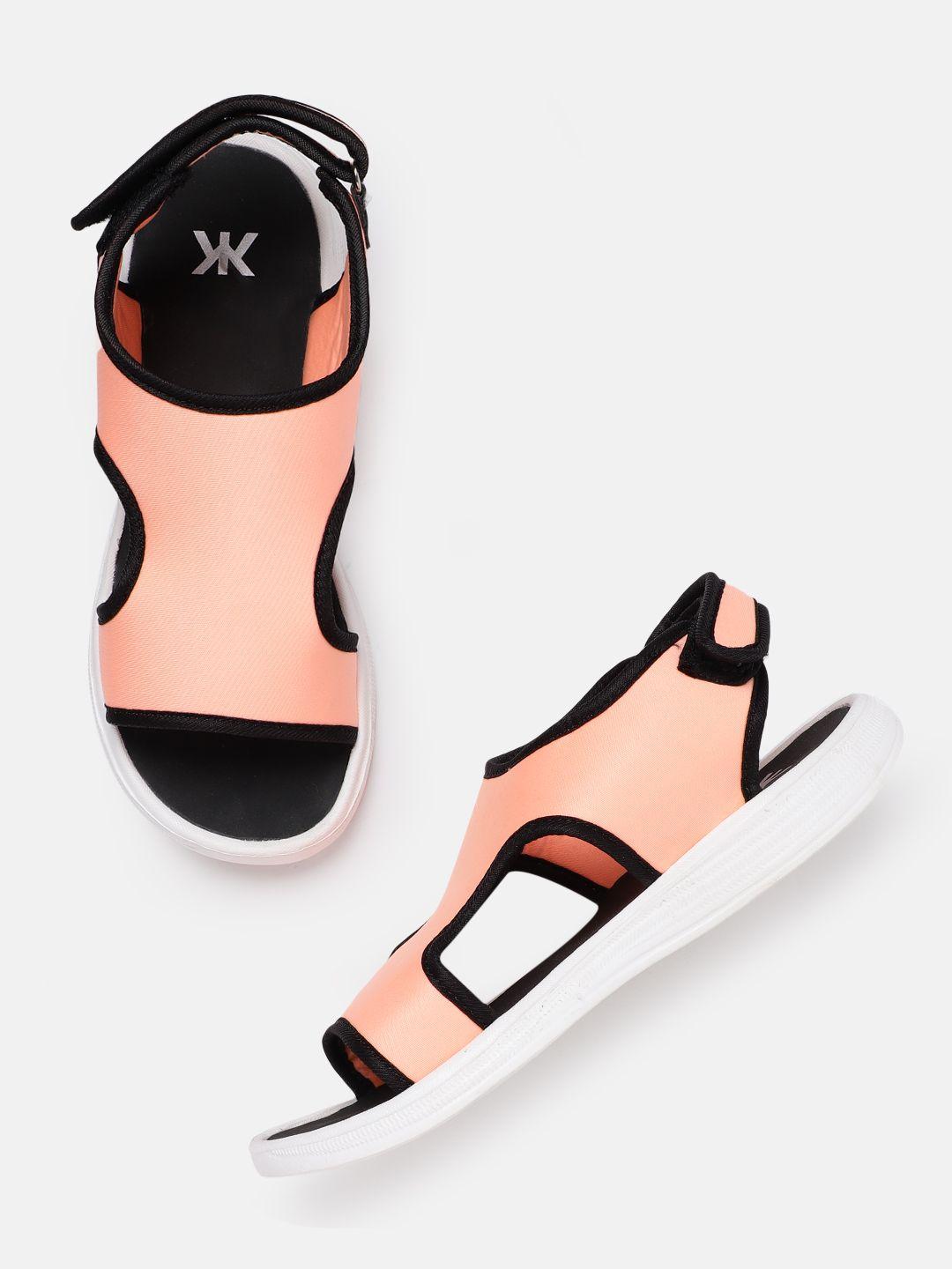 kook n keech women peach-coloured solid sports sandals