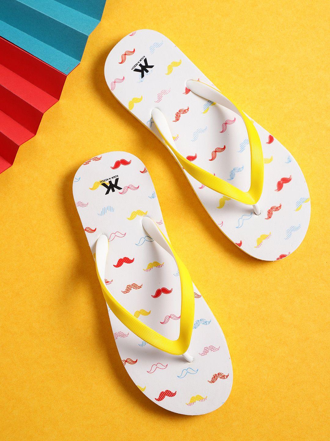 kook n keech women yellow & white printed thong flip-flops