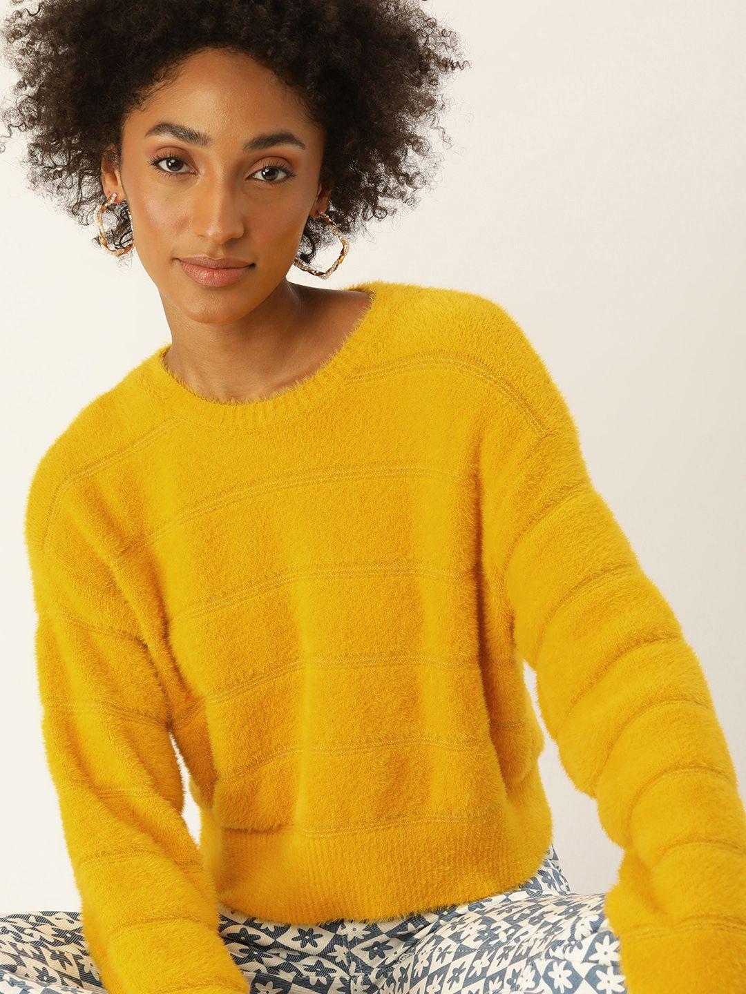 kook n keech women yellow striped striped pullover sweater