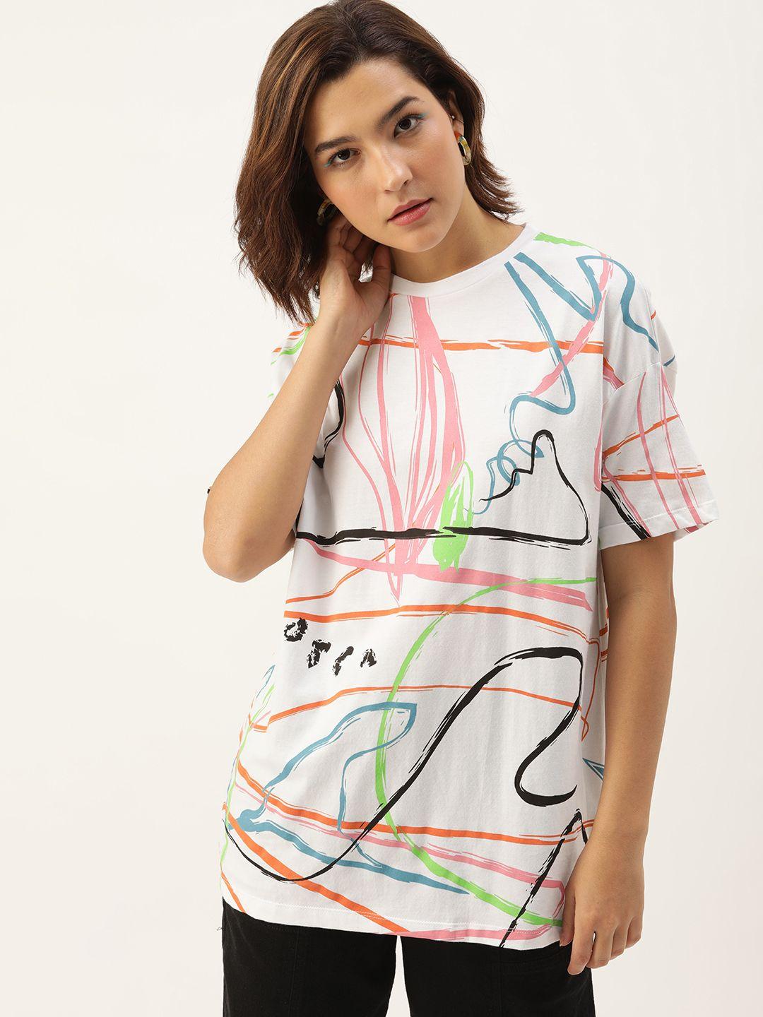 kook n keech abstract printed drop-shoulder pure cotton oversized t-shirt