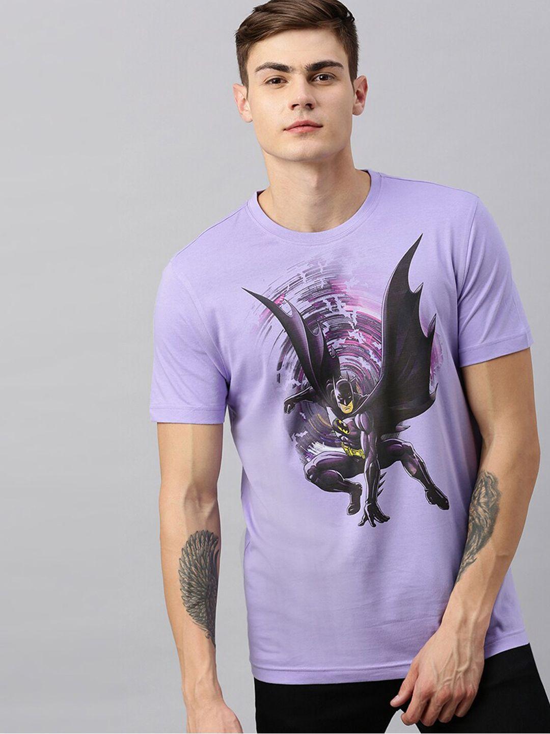 kook n keech batman men lavender batman printed pure cotton t-shirt