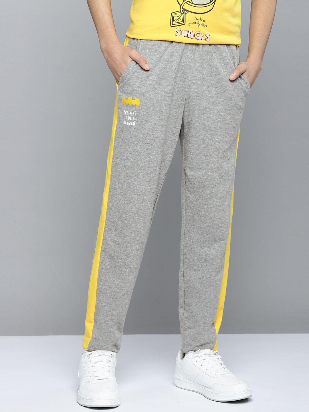 kook n keech batman teens boys grey melange & yellow solid side taping detail track pants