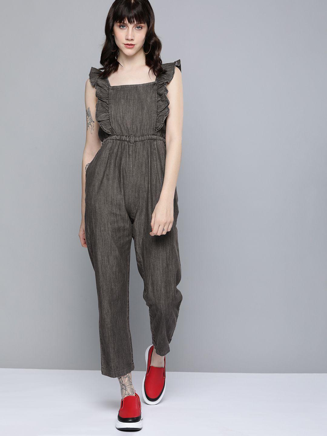 kook n keech black solid pure cotton sleevless basic jumpsuit