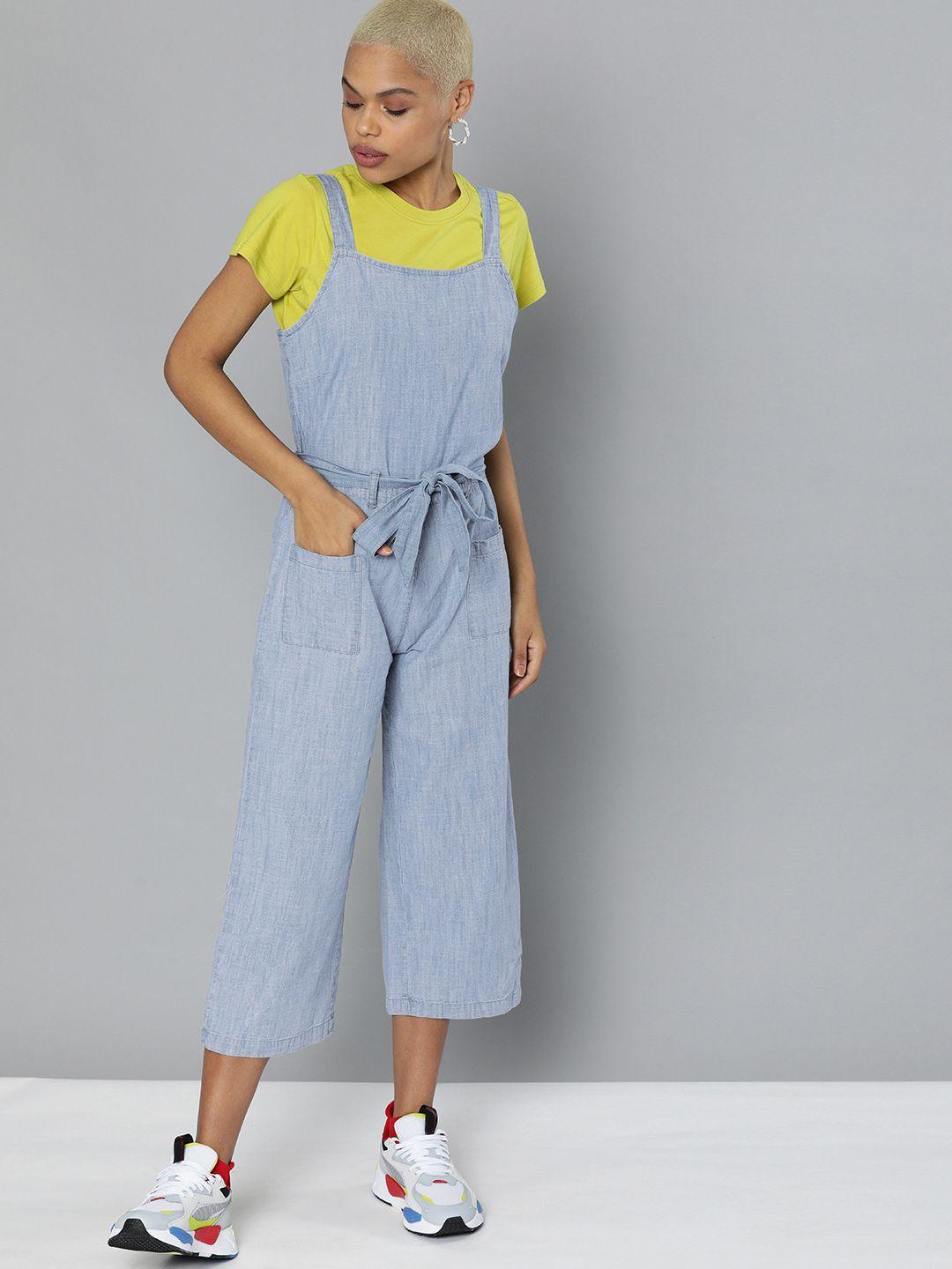 kook n keech blue basic jumpsuit with waist tie-up